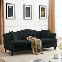 Black Velvet Chesterfield Sofa 3 Seater with Tufted Couch