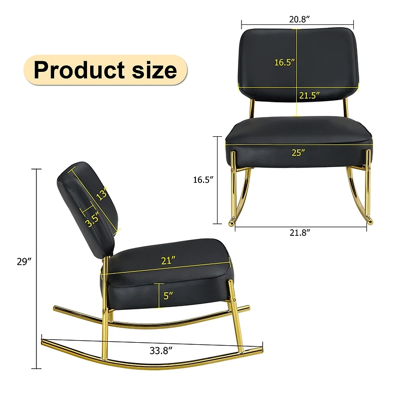 Pu Rocking Chair with Cushioned Seat and Gold Legs