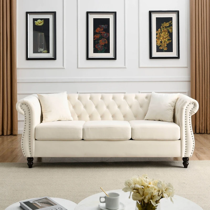 Streamdale Furniture 3-Seater + 3-Seater Combination Sofa.Beige Velvet