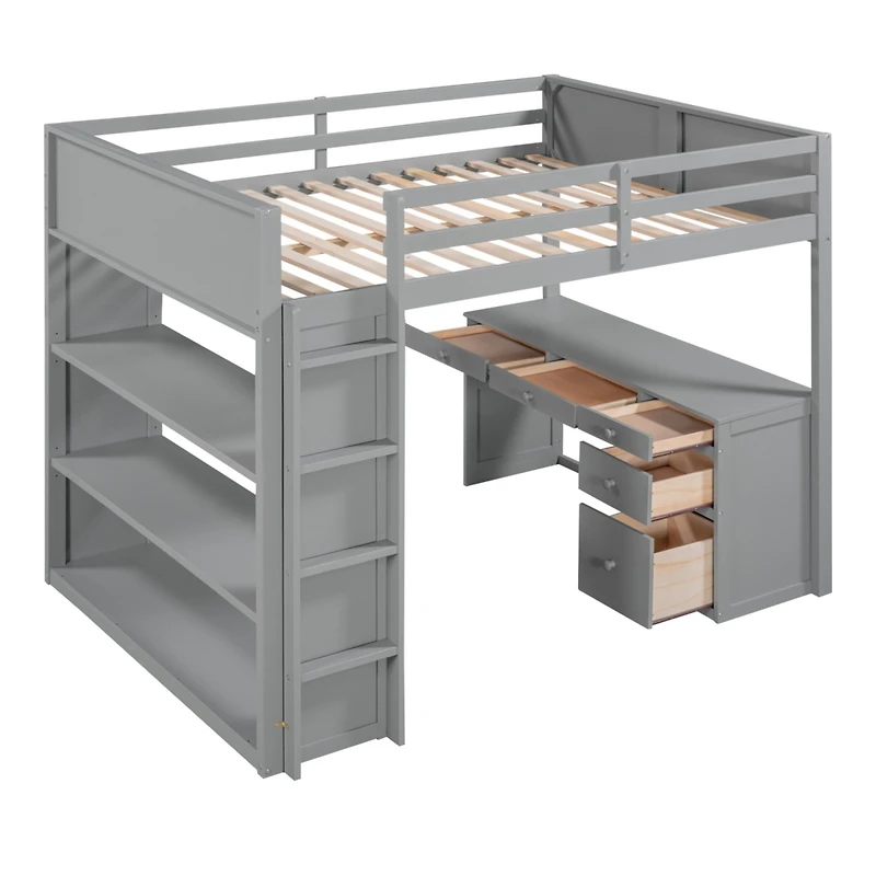 Streamdale Full Loft Bed With Ladder, Shelves, And Desk