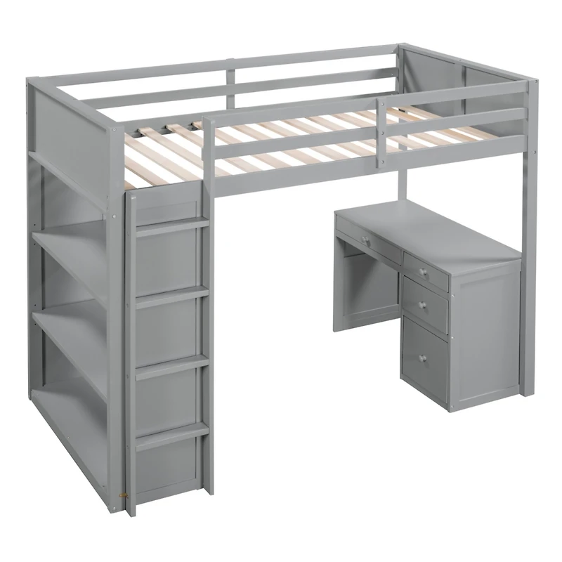 Streamdale Twin Loft Bed With Ladder, Shelves, And Desk