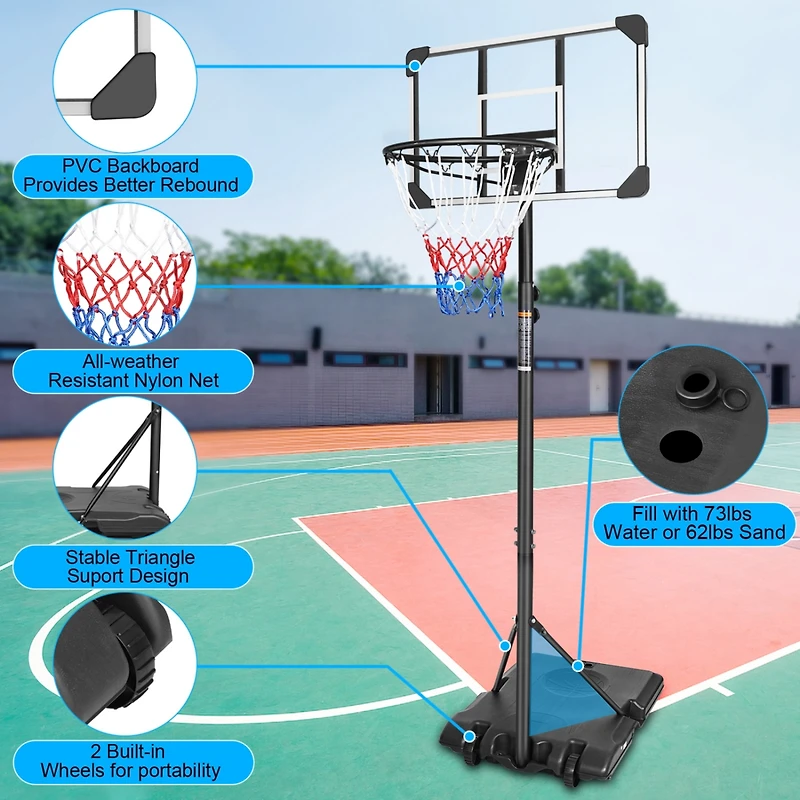 Simplie Fun Adjustable Portable Basketball Hoop System with Stable Base