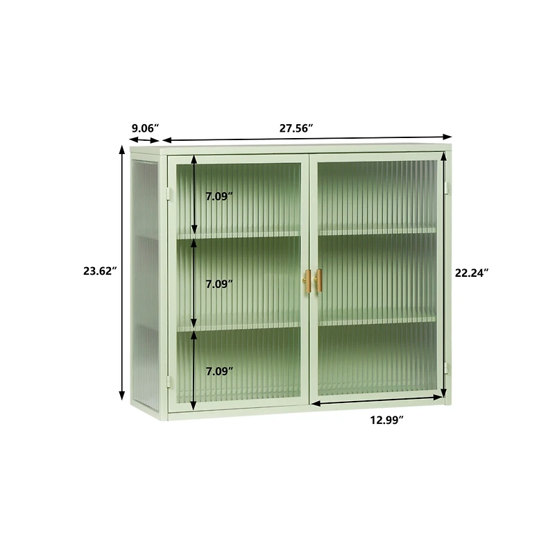 Streamdale Furniture Modern Mint Green Two-Door Wall Cabinet with Three-Tier Storage