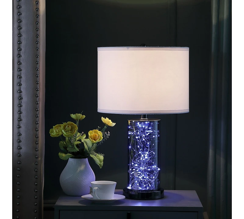 Streamdale Furniture 21.25" In Cynx Led Night Light Mid-Century Glass Black Chrome Table Lamp