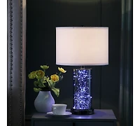 Streamdale Furniture 21.25" In Cynx Led Night Light Mid-Century Glass Black Chrome Table Lamp