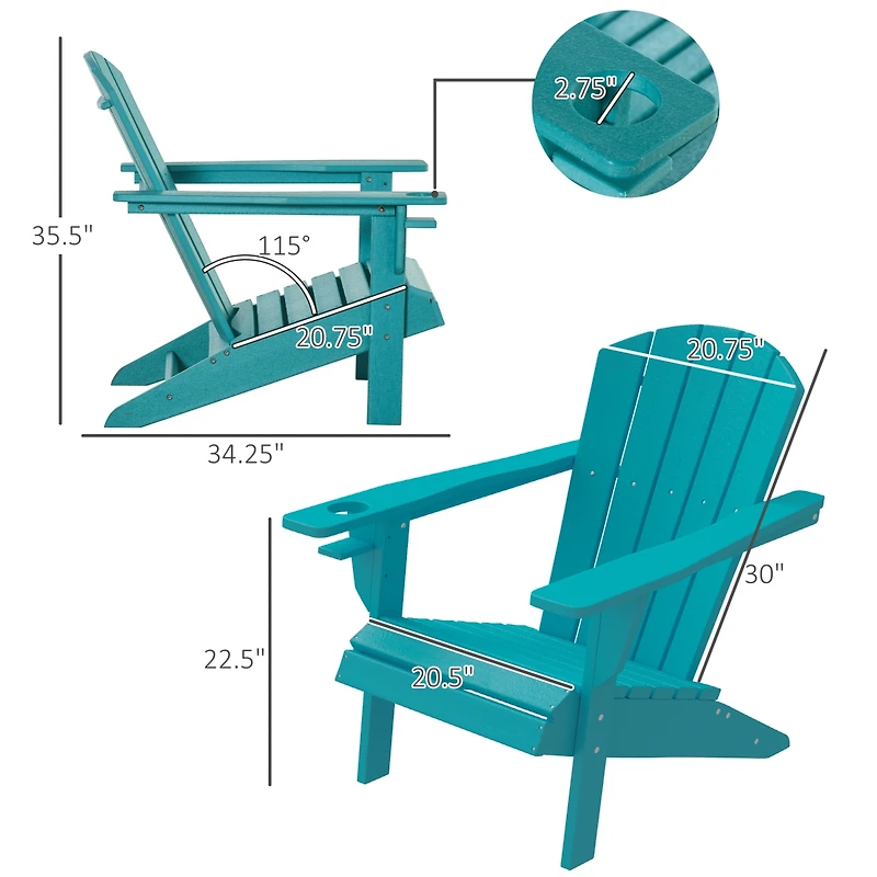 Outdoor Adirondack Chair with Cup Holder, Light Blue