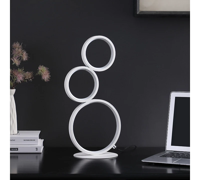 Streamdale 17" In 3-Ring Shaped Odu White Led Minimalist Metal Table Lamp