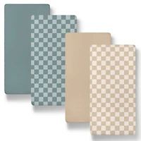 The Peanutshell Cheerful Check Cotton Jersey 4 Pack Bassinet Sheets