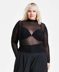 Bar Iii Trendy Plus Size Embellished Mesh Top, Created for Macy's