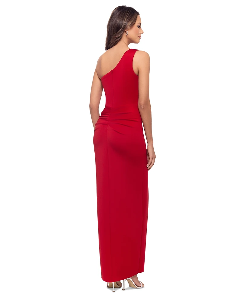 Xscape Women's One-Shoulder Ruffled Long Fit & Flare Dress