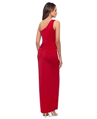 Xscape Women's One-Shoulder Ruffled Long Fit & Flare Dress