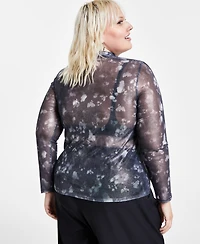 Bar Iii Trendy Plus Size Shine Mesh Mock-Neck Top, Created for Macy's