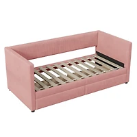 Streamdale Twin Size Corduroy Daybed With Two Drawers And Wood Slat