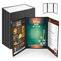 Yescom 30 Menu Cover 8.5X14 6 View Triple Fold Double Stitch Trim Cafe Restaurant Black