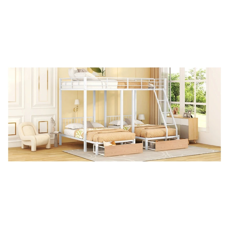Streamdale Metal Triple Bunk Bed with Drawers and Rails
