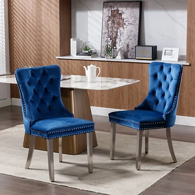 Streamdale Contemporary Velvet Dining Chairs, Set of 2 - Gray/Gold