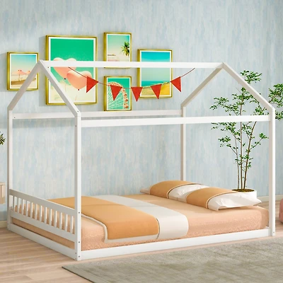 Simplie Fun Queen Size Wooden House Bed With Headboard