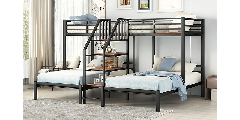 Streamdale Triple Bunk Bed w/ Staircase & Storage
