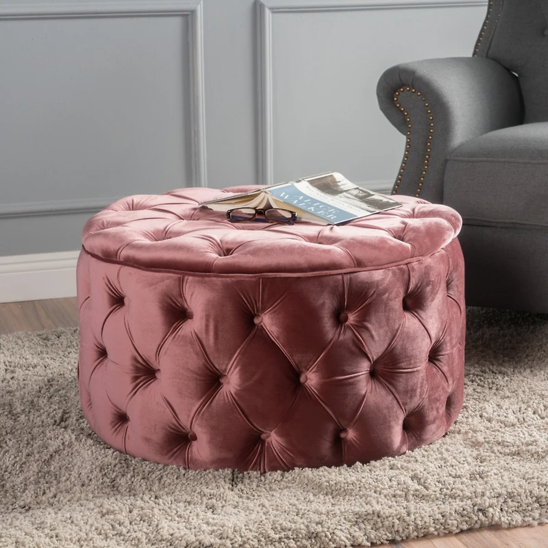Streamdale Ottoman Velvet Modern Glam Button Tufted