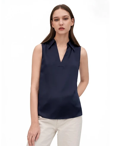 V-Neck Sleeveless Silk Violet Blouse For Women