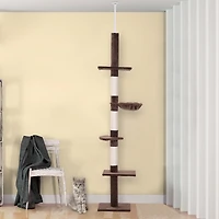 PawHut 8.5' Adjustable Floor-To-Ceiling Cat Tree w/ 5 Carpet Platforms