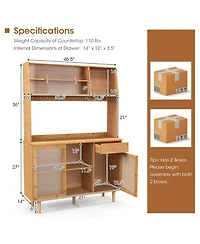 Bamboo Buffet Cabinet Wine Bar Pantry Cupboard Sideboard with Rattan Sliding Door