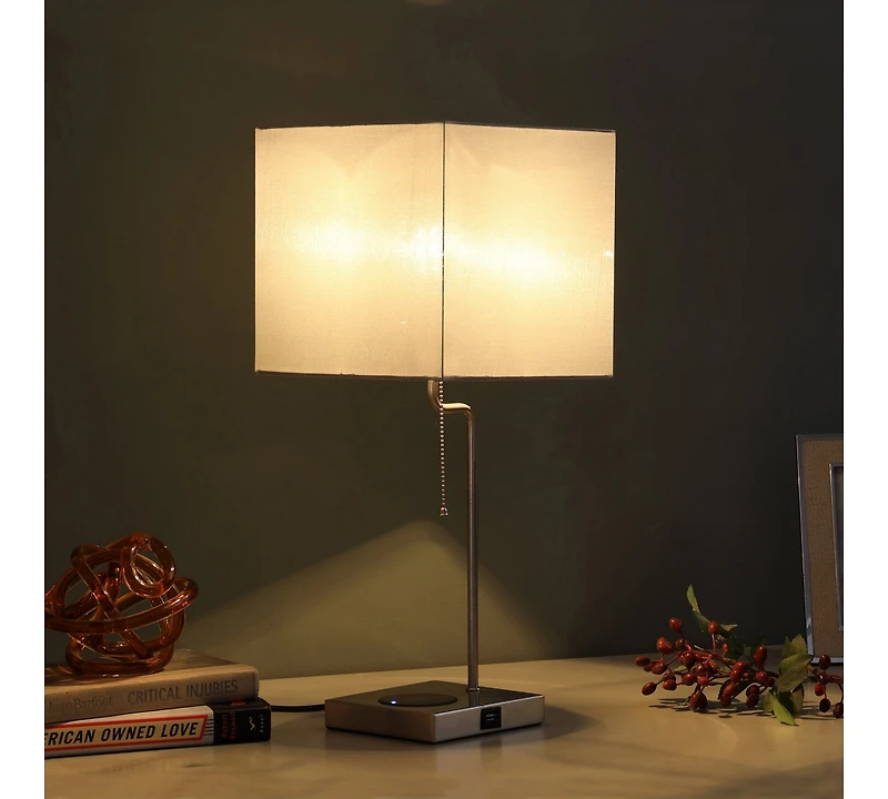 Streamdale 21.5-Inch Aston Square Table Lamp with Charging Station