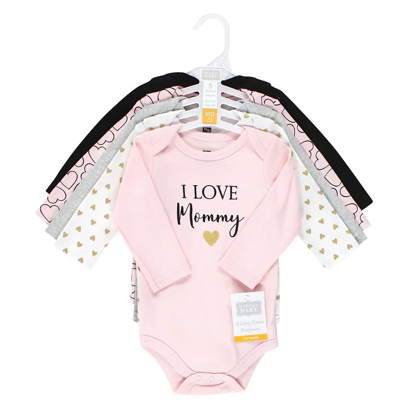 Hudson Baby Baby Girls Hudson Cotton Long-Sleeve Bodysuits Mommy 5-Pack, 0-3 Months