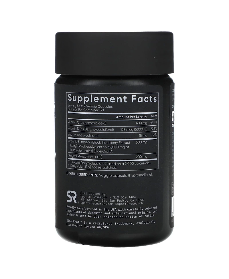 Sports Research Elderberry Complex, 60 Veggie Capsules, Dietary Supplements