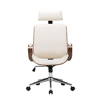 vidaXL Swivel Office Chair with Headrest Cream Faux Leather and Bentwood