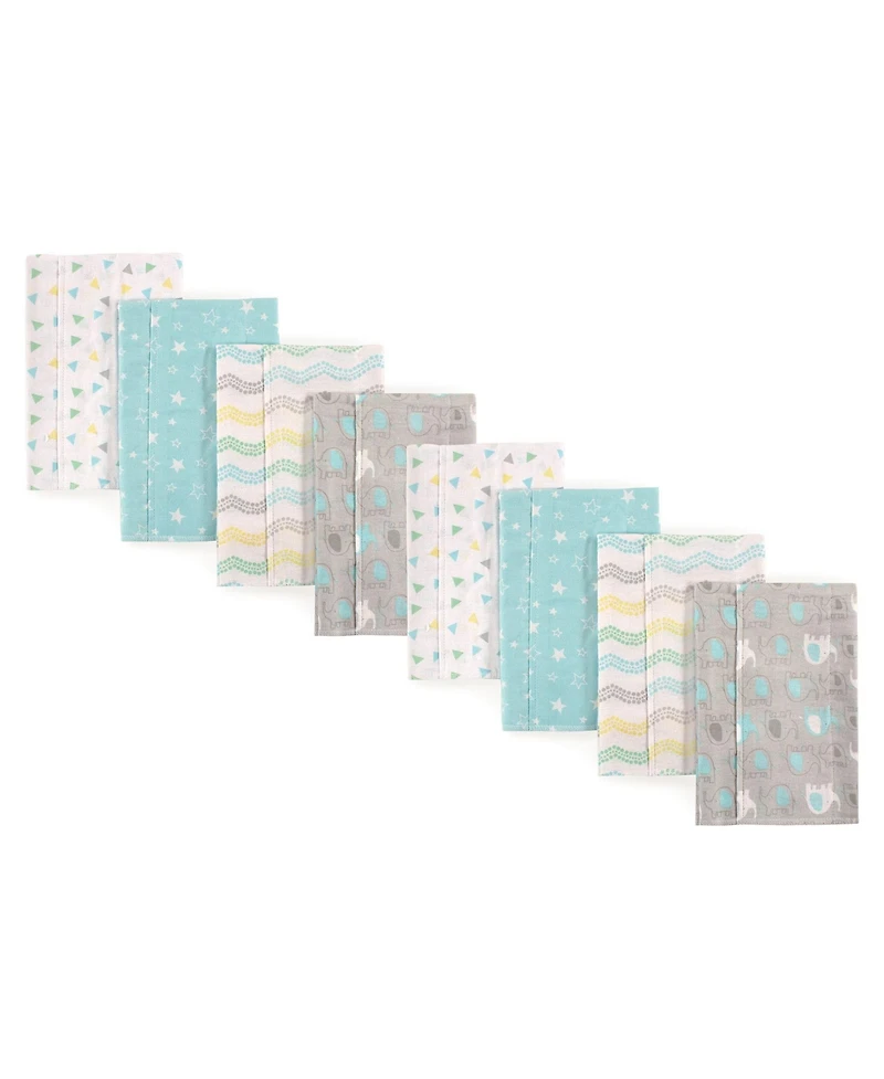 Luvable Friends Unisex Baby Cotton Flannel Burp Cloths, Basic Elephant 8-Piece, One