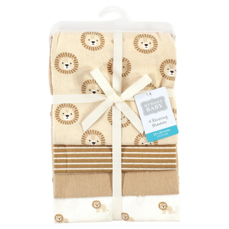 Hudson Baby Unisex Four-Pack Flannel Infant Receiving Blanket Cotton/Poly Blend