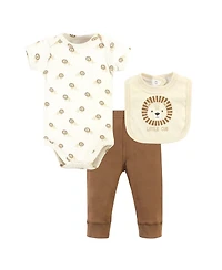 Hudson Baby Boys Cotton 3-Piece Outfit Bodysuit, Pants & Matching Bib