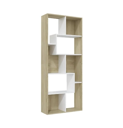 Book Cabinet White and Sonoma Oak 26.4"x9.4"x63.4" Engineered Wood