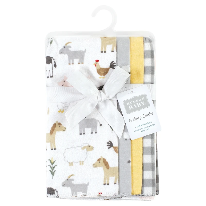 Hudson Baby Cotton Flannel Burp Cloths, 4-Pack, One