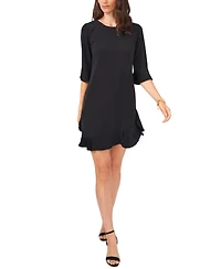 Msk Women's Pleated Ruffle-Trim 3/4-Sleeve Dress