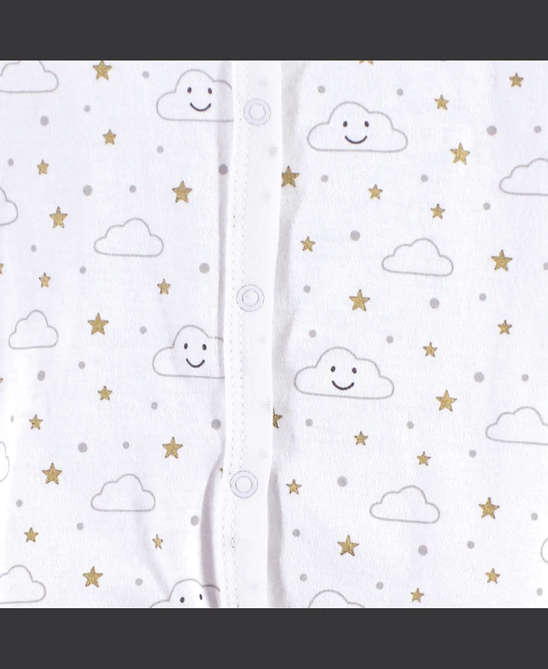 Hudson Baby Boys or Girls, Cotton Sleep and Play, Bodysuit Bandana Bib Set, Gray Clouds, 6-9 Months