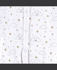 Hudson Baby Boys or Girls, Cotton Sleep and Play, Bodysuit Bandana Bib Set, Gray Clouds, 6-9 Months