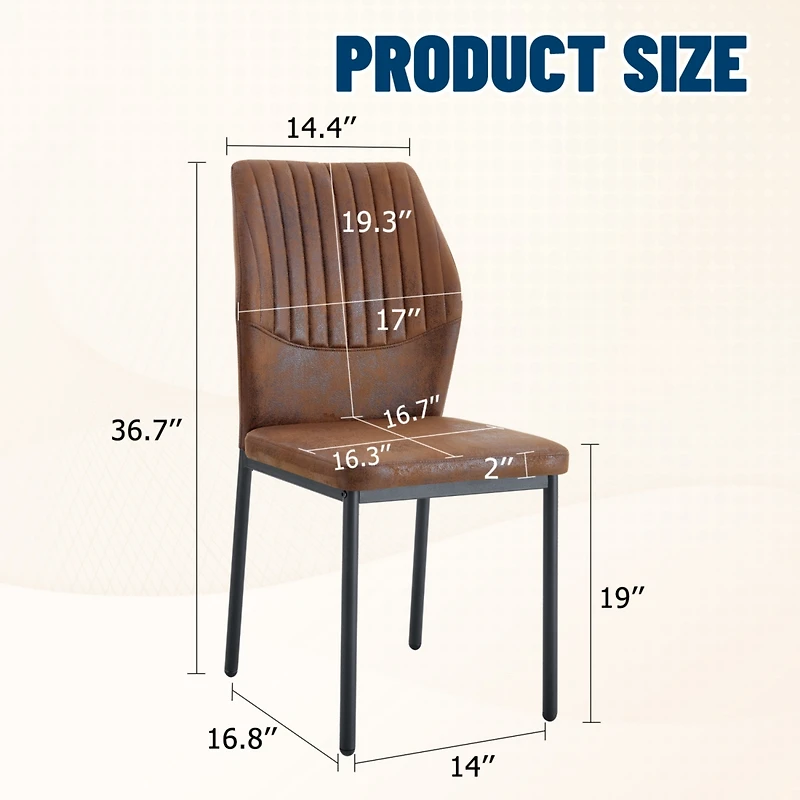 Luxury Brown Fabric Dining Chairs (Set of 6) Black Legs