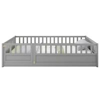 Simplie Fun Full size Floor bed, integral construction with super high security barrier, door, children's floor bed frame, Montessori wooden children'