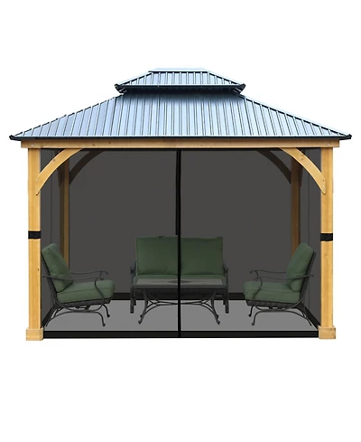 Aoodor Gazebo Netting 12' x 14' Polyester Screen Replacement 4 Panel Sidewalls for Patio (Only Netting)