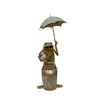 Slickblue Rustic Copper Metal Frog With Umbrella Fountain 53.75"h