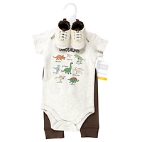 Hudson Baby Boys Three-Piece Long-Sleeve Bodysuit Outfit with Pants and Footwear