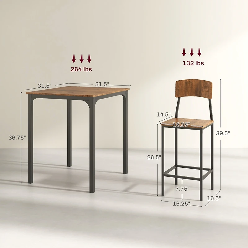 Homcom Three Piece Indoor Tabletop Collection w/Matching Seats Metal Legs for Stability