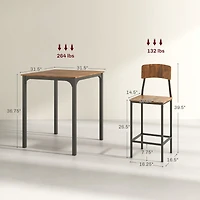 Homcom Three Piece Indoor Tabletop Collection w/Matching Seats Metal Legs for Stability