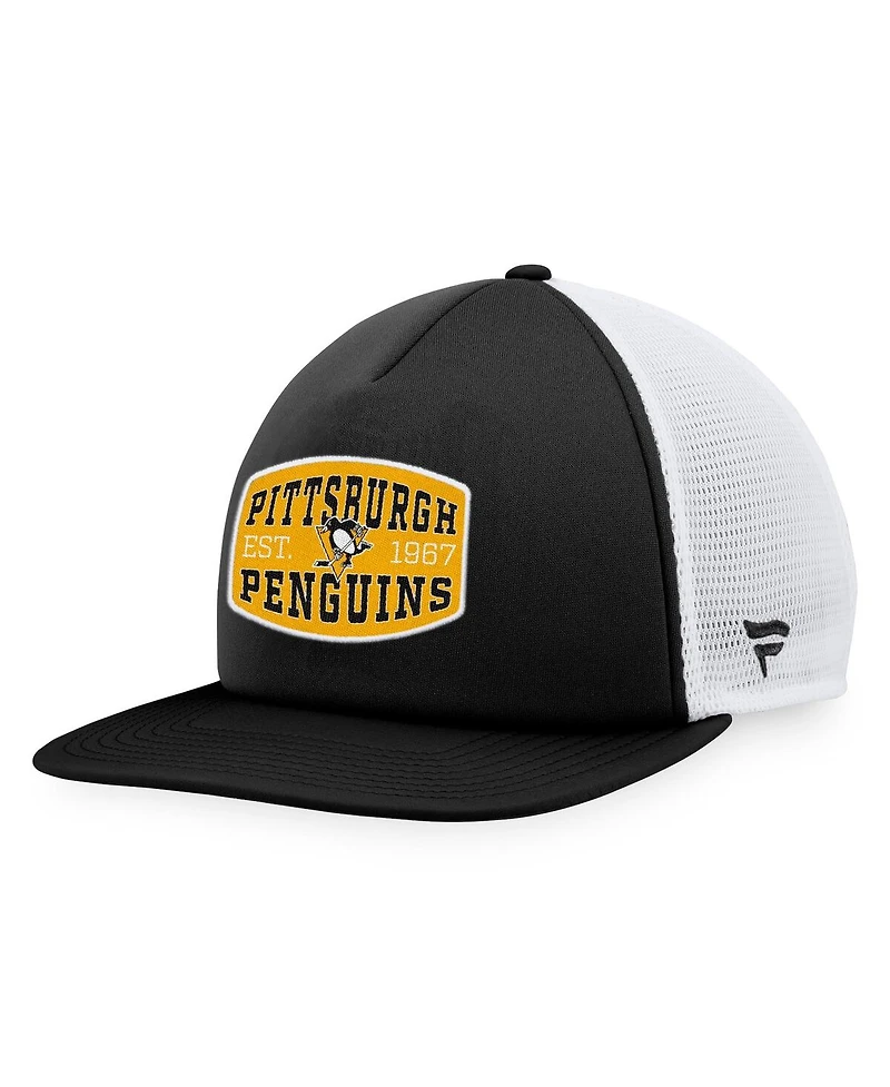 Fanatics Men's Black/White Pittsburgh Penguins Foam Front Patch Trucker Snapback Hat