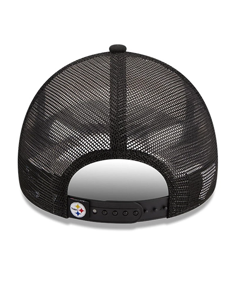New Era Men's White/Black Pittsburgh Steelers Stacked A-Frame Trucker 9FORTY Adjustable Hat