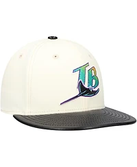 New Era Men's Cream Tampa Bay Rays Game Night Leather Visor 59FIFTY Fitted Hat