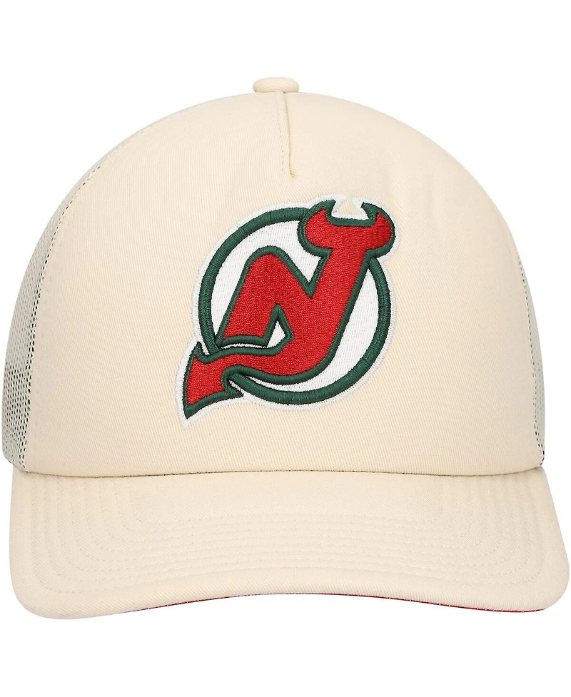 Mitchell & Ness Men's Cream New Jersey Devils Foam Front Trucker Adjustable Hat