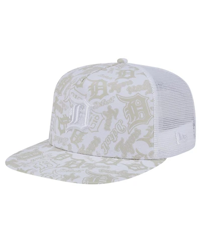 New Era Men's White Detroit Tigers Logo Dunes A-Frame Trucker 9FIFTY Snapback Hat